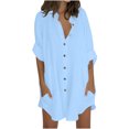 thumbnail image 1 of Timegard Chemises pour Femmes en Coton et Lin à Boutons, Col à Revers, Blouse à Manches 3/4, Hauts d'Automne avec Poches, 1 of 5