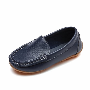 Enfants Garçon Fille Cuir Uni Sport Paresse Espadrilles Décontractées Chaussures Bateau Bébé Espadrilles Bleu Foncé 33