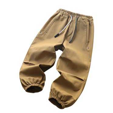 Pantalon Jogger Garçon 2024, Pantalon d'École en Sergé de Coton à Cordon et Taille Élastique, Pantalon de Travail Décontracté Long Noir 9 Ans