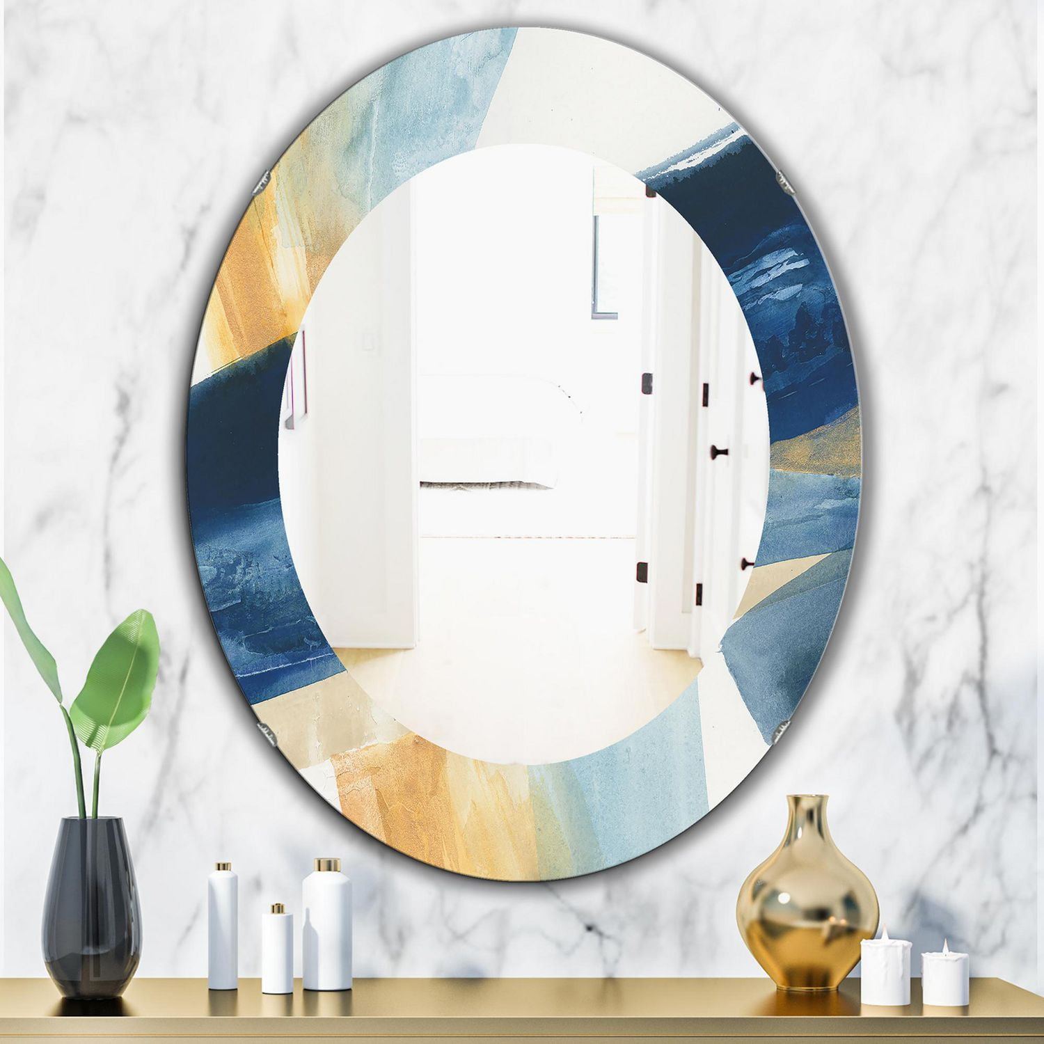 Designart 'Indigo Panel I' Miroir Moderne - Miroir Mural Ovale ou Rond - 24x36