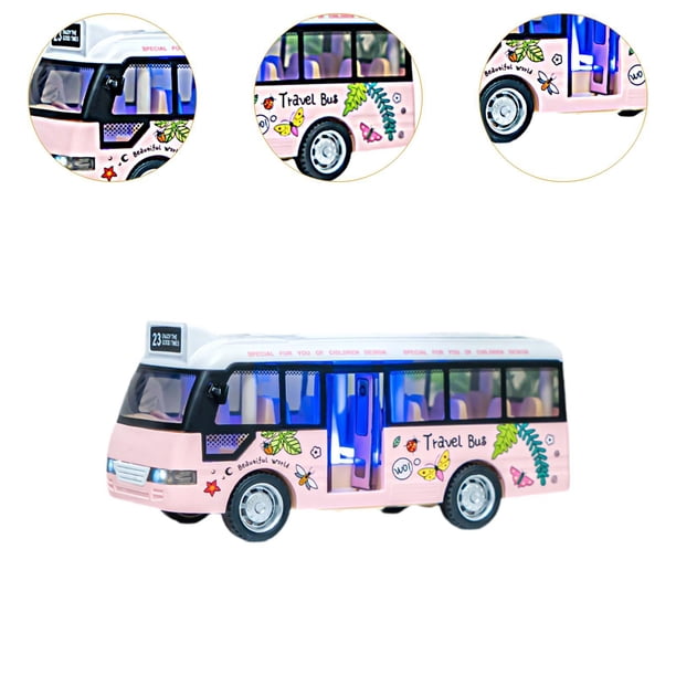 Jouet Bus Urbain Avec Sons Et Lumières - Voiture à Inertie Rose Avec Portes Qui S'ouvrent, Modèle Réaliste Pour Enfant, Cadeau