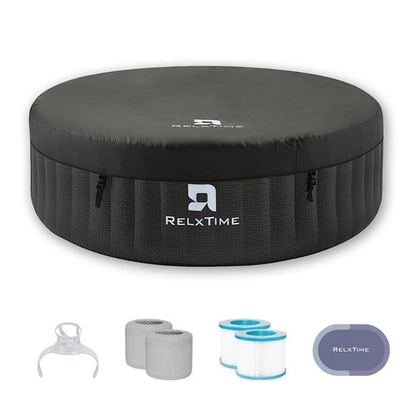 RELXTIME Inflatable Hot Tub 4 to 6 Person 82 Inch Portable Round Blow Up Outdoor Spa with 130 Bubble Air Jets and Built-in Heater Pump,Spa Cover