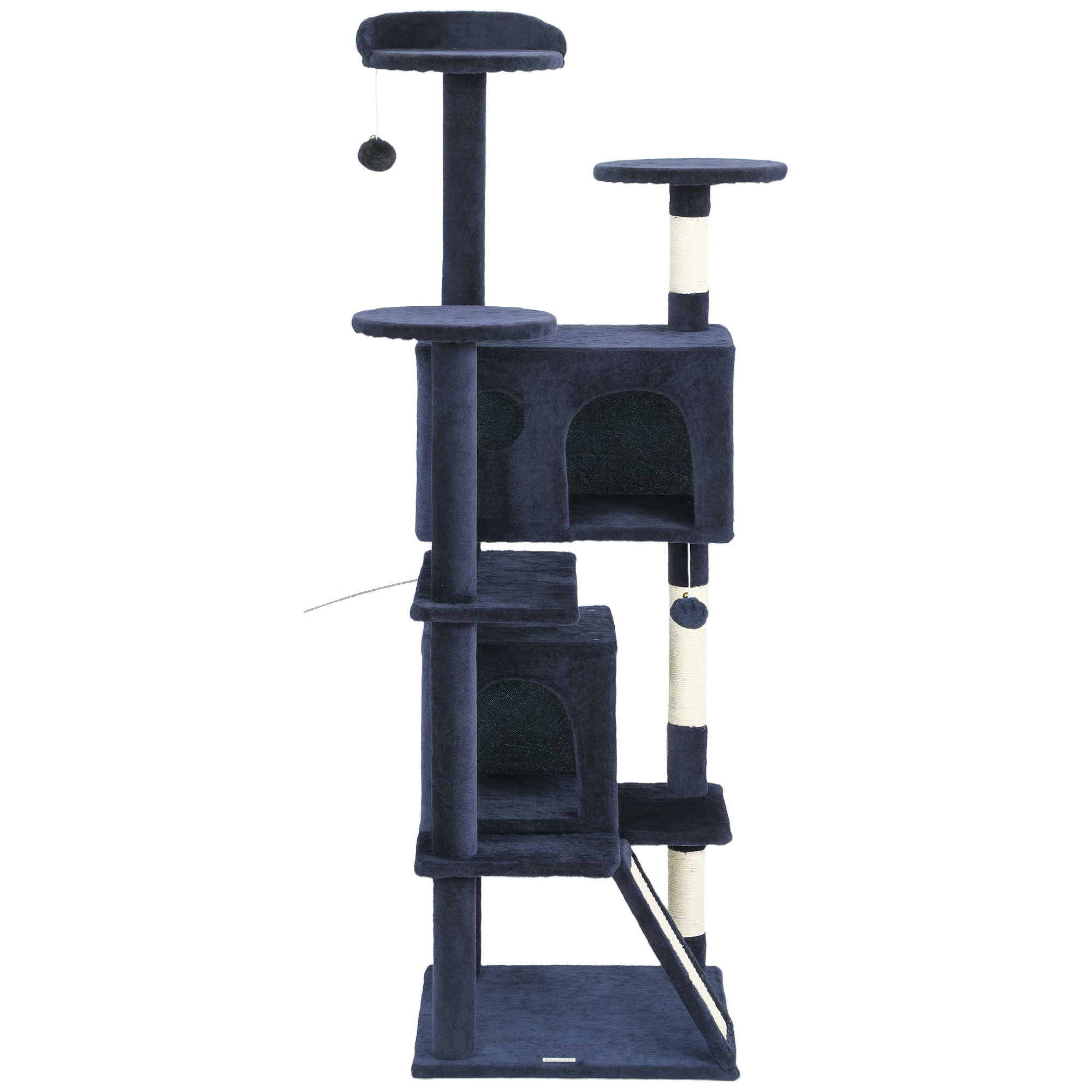 CoSoTower 63" Cat Tree, Multi-Level Cat Tower with Scratching Posts, Cat Condos, Bed, Platforms, Ramp, Toy Ball, Dark Blue