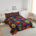 thumbnail image 3 of Erosebridal Boho Hippie Skull Bedding Full Comforter Set, Retro Red Flower Down Comforter, Gothic Halloween Room Decor, Reversible 3pcs, 3 of 8