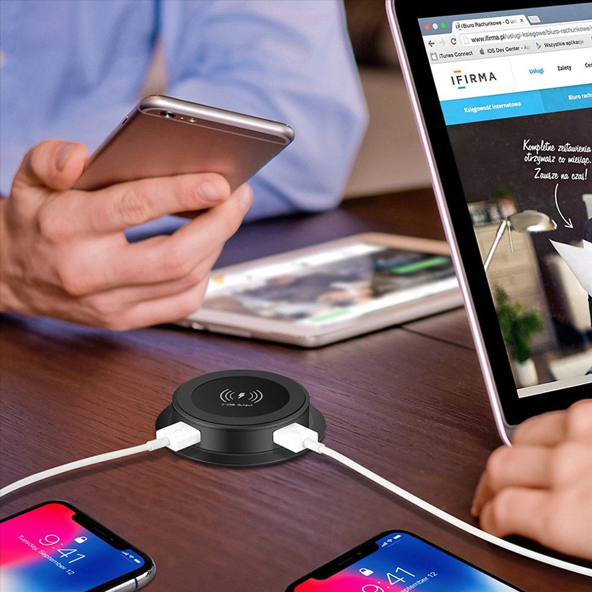 2X 10W Fast Wireless Charger Pop-Up Desktop Embedded Fast Wireless Charger with USB Port Universal for Smartphone,2 x Embedded Wireless Charge,Black