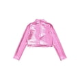 thumbnail image 4 of RUNQHUI Enfants Filles Col Roulé Métallique Danse Crop Top Paillettes Manches Longues pour Danse Raves Festivals Sports Rose 8, 4 of 5