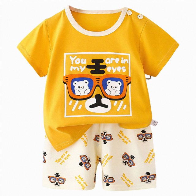 COMVALUE Pyjama 2 Pcs pour Tout-Petits Garçons, Haut à Manches Courtes Ajusté et Short (Jaune, 5-6 Ans)