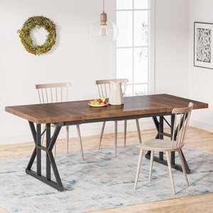 Tribesigns Farmhouse Dining Table for 6 People, 70.8-Inch Rectangular Wood Dining Table, Rustic Kitchen Table with Heavy Duty Metal Legs for Dining Room (Brown/Black)