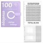 100 Enveloppe le défi d'économie d'argent, 100 Enveloppe défi Binder, Binder d'économie d'argent, Livre de budget (Purple),1 * Challenge Kit Binder d'économie d'argent, Purple