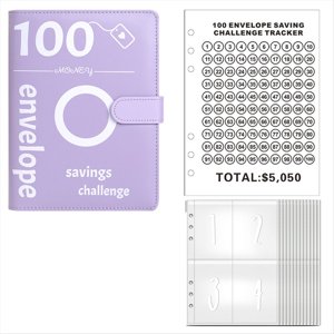 100 Envelopes Money Saving Challenge, 100 Envelope Challenge Binder, Money Saving Binder, Budget Book (Purple),1 * Challenge Money Saving Binder Kit,Purple