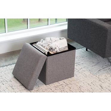 HOMETRENDS Cube de rangement de 15 pouces en lin synthétique gris