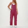thumbnail image 2 of yoeyez Womens Rompers And Jumpsuits Plus Size,Women's Solid Color V Neck Sling Overalls Rompers Sleeveless Backless Wide Leg Trouser Overalls Jumpsuit With Pockets Wine,3XL, 2 of 7