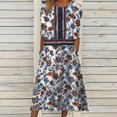 thumbnail image 1 of Robes d'Été Grande Taille pour Femmes 2024 Décontractées à Manches Mi-Longues à Col Rond Imprimé Maxi Ample à Enfiler Longue Robe Économisez jusqu'à 65 % de Rabais!, 1 of 8