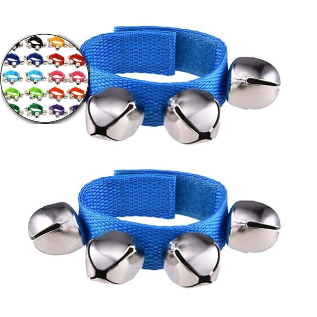 Dvruxg 2 Pcs Clochettes de Poignet, Grelots Clochettes de Cheville Clochettes de Poignet Bracelet Instruments de Percussion Bande Rythmique Musicale 4 Clochettes Argentées pour Fête Noël (Bleu)