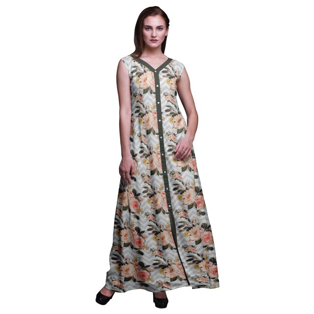 Bimba Robe Maxi Sans Manches à Imprimé Floral avec Fente avant pour Femmes Été Printemps, Robe de Fête - XX-Grand