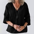 thumbnail image 2 of Timegard Womens Summer Tops V-Neck 3/4 Sleeve Button down Solid Color Lightweight Casual Loose Tops, 2 of 6
