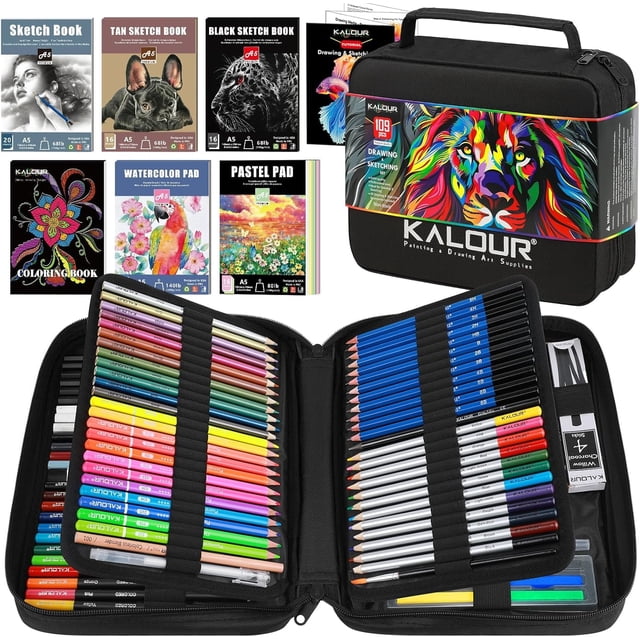 109 Drawing Set Sketching Kit, Pro Art Supplies with Fluorescent ...