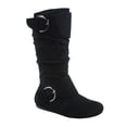 thumbnail image 1 of Bottes Mi-Mollet à Bout Rond pour Femmes Zone 70, Confort, Fermeture Éclair, Boucle, Style Plissé Décontracté, Talon Plat ( Noir, 9), 1 of 2