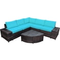 thumbnail image 3 of Gymax 6PCS Wicker Furniture Sectional Sofa Set w/ Cushions Turquoise, 3 of 10