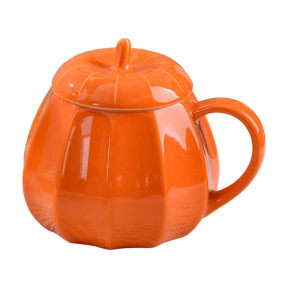 Halloween Pumpkin Mug With Lid Ceramic Halloween Pumpkin Shaped Cup Halloween Coffee Mug Milk Cup With Lid For Christmas Birthday Women Wife Mom Girl Boy Teacher Fancy Hot Chocolate Mugs Double Wall