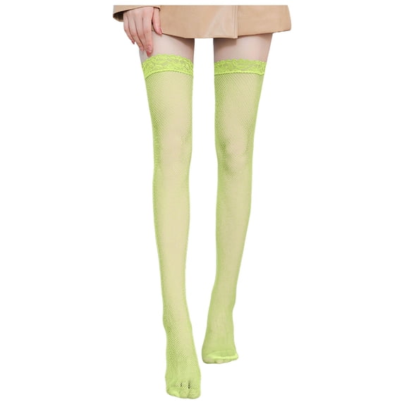 adviicd Bas en Dentelle Jusqu'aux Genoux, Bas Cuisses pour Femmes, Résistants, Maintien, Haut en Dentelle, Collants Transparents (Jaune, Taille Unique)