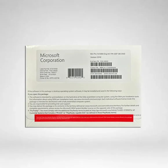 Microsoft Windows 10 PRO (DVD)