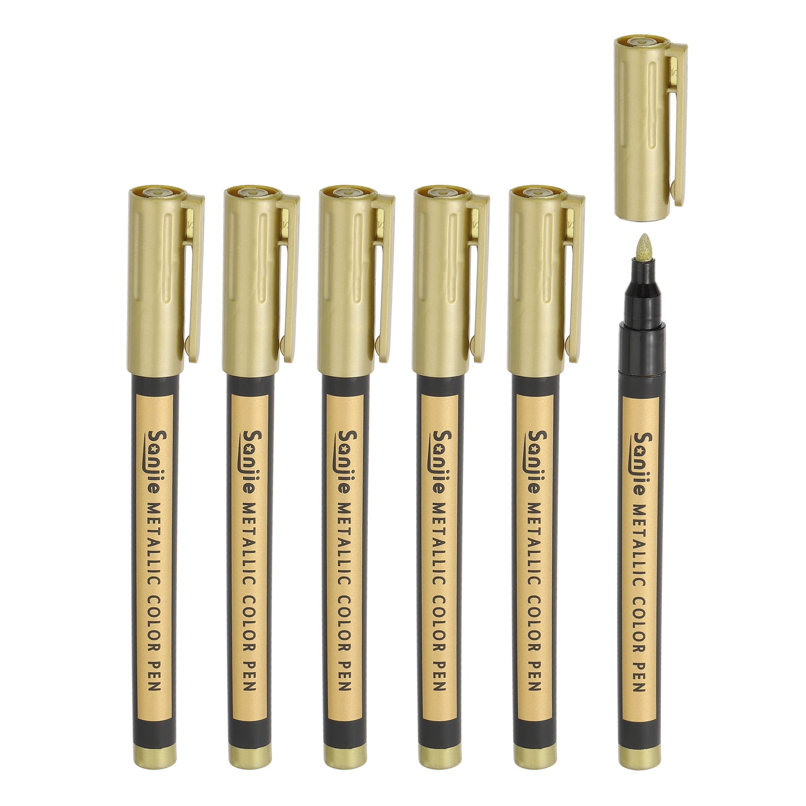 Unique Bargains Metallic Marker Pens, 6 Pack Paint Pens Medium Point Colored Markers Art Marker Pen, Golden