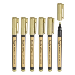 Unique Bargains Stylos de marquage métalliques, 6 Stylos de peinture Pack Marqueurs de couleur moyenne point Stylo de marqueur d'art, doré