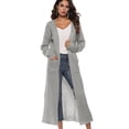 thumbnail image 3 of Women Floor Length Open Front Drape Cardigan Lightweight Long Sleeve Maxi Duster with Pockets Beige L, 3 of 5