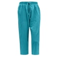 thumbnail image 4 of Penkiiy Women's Plus Size Cotton Linen Drawstring Cropped Capris with Pocket, Sky Blue, Size S, 4 of 5