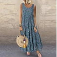 thumbnail image 1 of Meichang Robes à Étages pour Femmes Grande Taille en Coton et Lin Sans Manches Robes Bohèmes à Imprimé Floral Col Rond Robes Maxi Coupe Ample Évasée Plage Vacances Robes Bleu TG, 1 of 7