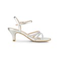 thumbnail image 3 of BLISSFUL STEP Women's Shoes Rhinestone Ankle Strap Kitten Heel Open Toe PU Buckle Sandals  Silver 6, 3 of 8