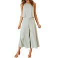 thumbnail image 2 of Mikilon Ensemble Élégant pour Femmes 2 Pcs Col Rond Sans Manches Shorts Haut Plus Pantalon Large Coton et Lin Col Rond Sans Manches Shorts, Pantalons Jambes Élargis, Ensemble Pantalon Long Gris m, 2 of 6