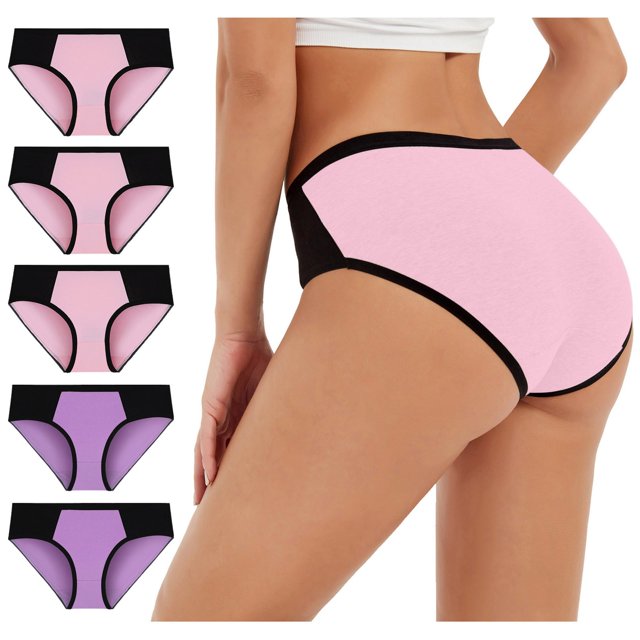 WTXUE Intimates | Cotton Underwear for Women Bladder Control Underwear for Women Patchwork Bikini Briefs Underpants Ladies Underwear Panties | Ladies Panties 5-Pack Plus M