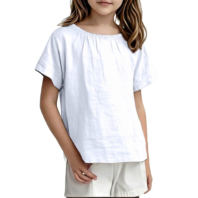 RXMEKW T-Shirt à Manches Courtes Doux et Respirant à Col Rond pour Enfants Tout-Petits Haut Uni pour Garçons Filles 100 % Polyester