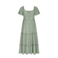 thumbnail image 3 of Robes d'Été Grande Taille pour Femmes 2024 Décontractées à Manches Courtes, Boutonnées, Col en V, à Étages, Ligne A, Fluides, Robe Midi de Plage avec Poches, Économisez jusqu'à 65 % de Rabais!, 3 of 5
