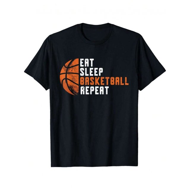 T-shirt Unisexe de Basketball Manger Dormir Basketball Répéter T-Shirt Graphique Drôle avec Lettrage de Basketball