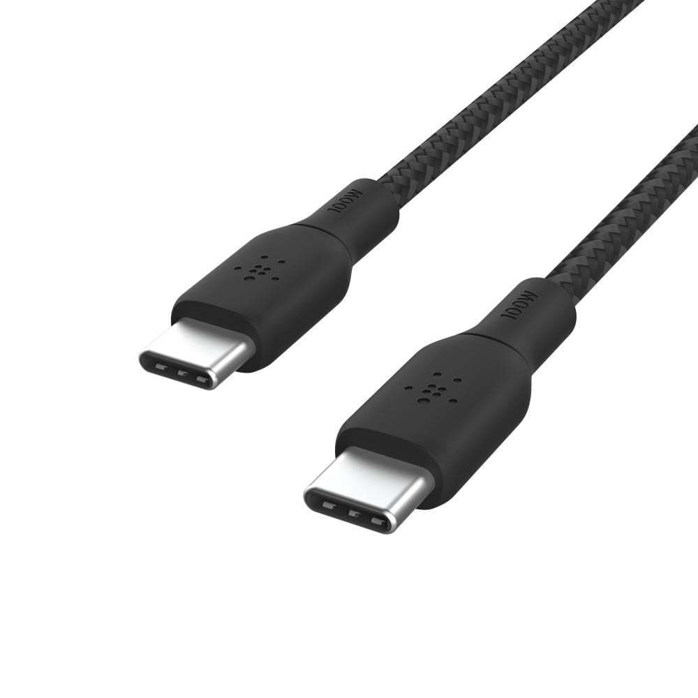 Câble USB-C vers USB-C Belkin câble d’alimentation tressé BoostCharge (2 m/6.6 pi) câble de chargement rapide Power Delivery 100W, certifié USB-IF pour iPhone 16, MacBook, Chrome