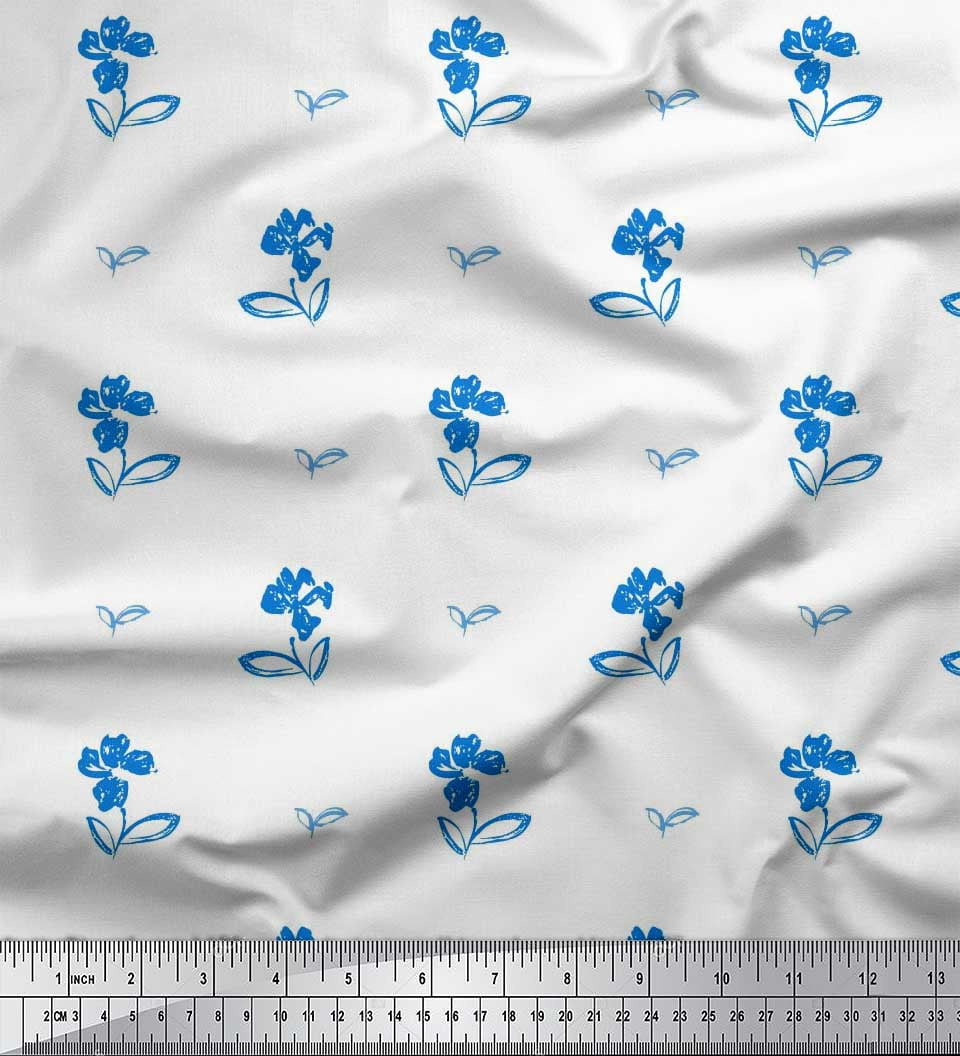 Soimoi polyester Crepe Fabric Leaves & Floral Artistic Print Fabric by the Yard 52 Inch Wide