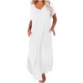 thumbnail image 2 of Robes d'Été pour Femmes 2023 Midi Robe d'Été Décontractée à Manches Courtes Col en V Robe Longue de Plage Décontractée avec Poches Robes de Soirée pour Femmes Élégantes en Liquidation, 2 of 6