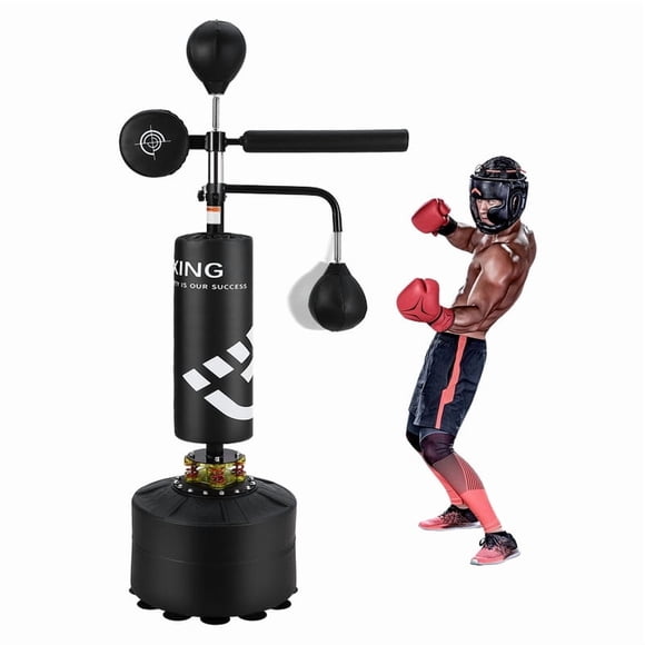 5 in 1 Punching Bag with Stand for Adult & Kids, Heavy Boxing Bag Freestanding with Relax Bar, Speed Bag and Hitting Target, Kickboxing Bag Adjustable Height (Black Clair)