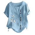 thumbnail image 1 of Birdeem Womens Fashion Summer Round Neck Leisure Short Sleeve Printed Buttons Tops, 1 of 7