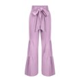 thumbnail image 4 of Mrat Comfy Trousers with Pockets Full Length Pants Ladies Fashion Casual High Waist Elastic Waist Drawstring Straps Solid Color Ruffle Wide Leg Long Pants Wide Leg Pants, 4 of 5