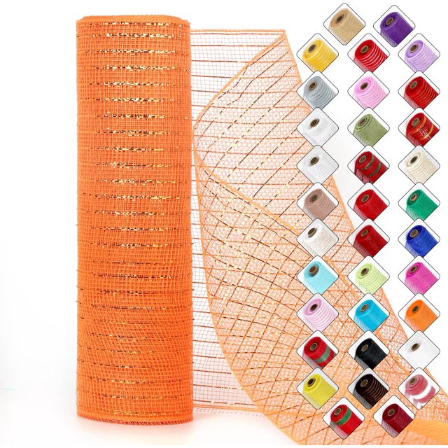 Mesh Ribbon for Wreaths 10 Inch x 30 Foot Wreath Mesh Rolls with Shiny Metallic Foil for Easter Christmas Party Wedding Home Decor DIY Craft Projects and Gift Wrapping