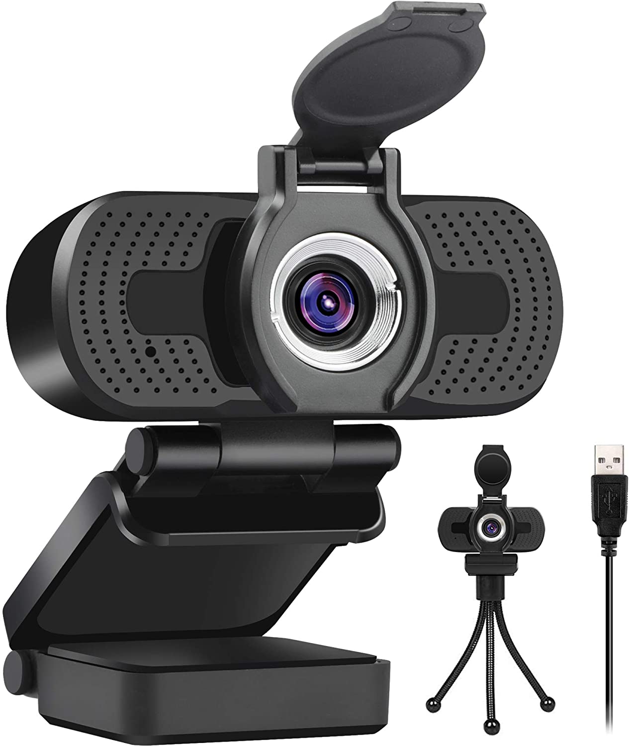 Full HD Webcam 1080p Video Camera with Webcam Cover for Desktop Laptop