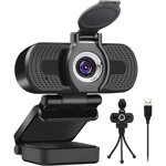 Full HD Webcam 1080p Video Camera with Webcam Cover for Desktop Laptop