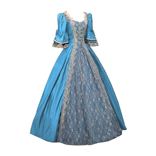 JGGSPWM Robe Victorienne Renaissance Médiévale pour Femmes Vintage en Dentelle à Coutures Corset de Princesse Robe de Bal Bleu Clair 3TG