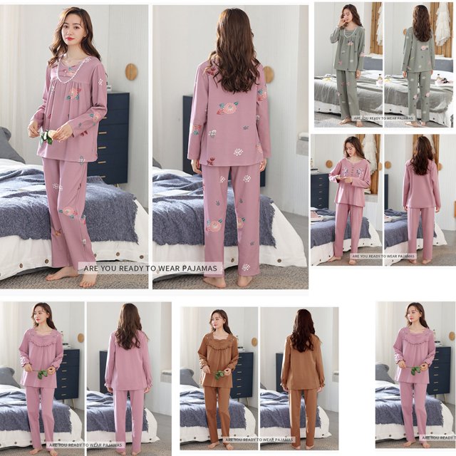 REDHOTYPE Nouveau Mode Imprimé Floral Femmes Pyjama Bouton Design Manches Longues Coton Pyjama Ensemble Grande Taille