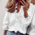 thumbnail image 2 of Penkiiy Women's V Neck Ruffle Front Long Sleeve Blouse Top Shirt 4XL White, 2 of 7