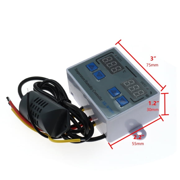 Ruiboury Thermostat Écran LED Contrôleur de Température à Double Affichage 12V CA110-220V 0 °C-100 °C 10A Contrôle de Refroidissement Finition Hygromètre 12V 24V